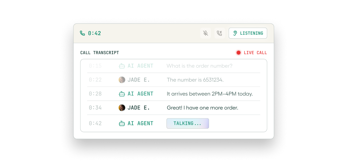 Aircall live call transcript with AI Agent